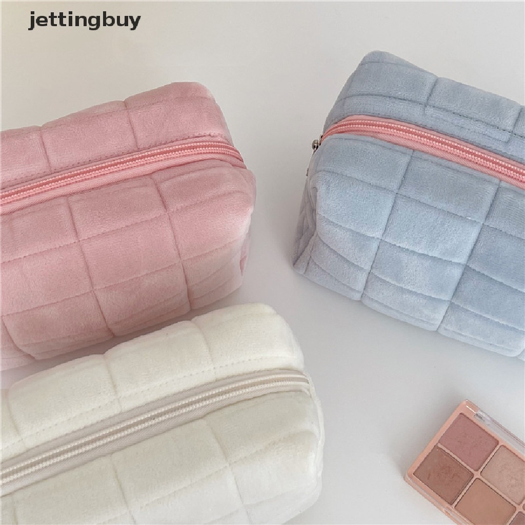 Túi Đựng Mỹ Phẩm Qddd Bằng Lông Màu Trơn Có Khóa Kéo Cho Nữ