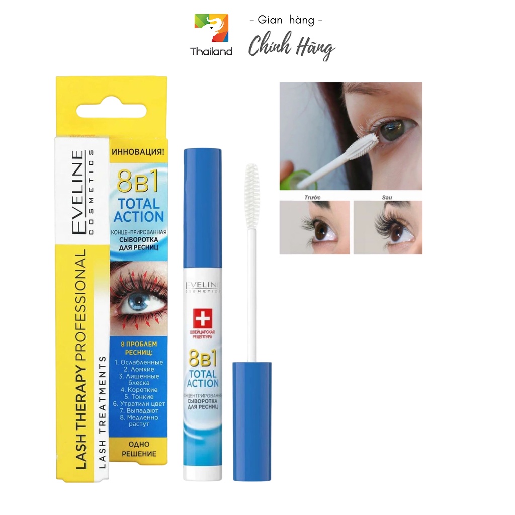 Serum dưỡng mi dài dày cong chắc khỏe Eveline 8B1 Total Action Lash Therapy Professional
