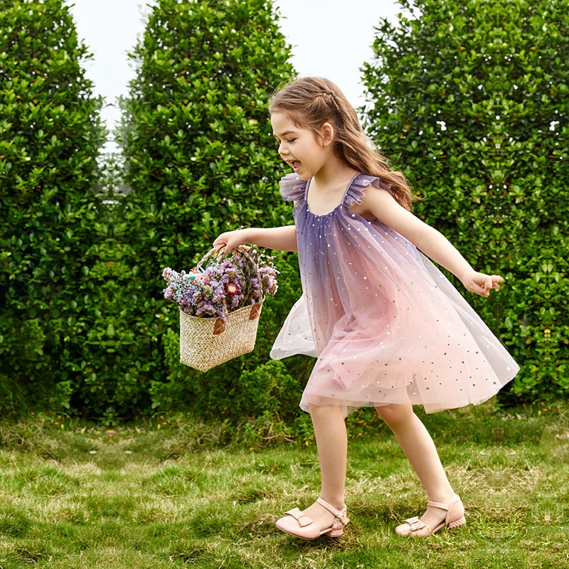 Đầm Công Chúa Hai Dây Vải Tuyn Thời Trang Mùa Hè Cho Bé Gái