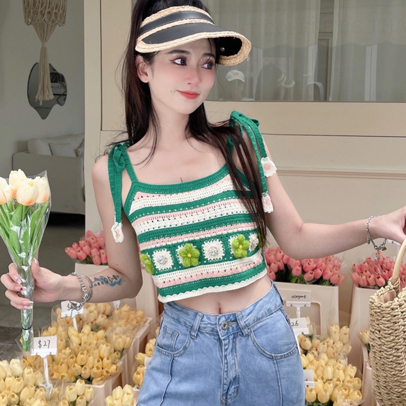 IELGY   Áo hai dây Dệt Kim Khoét Lỗ Thời Trang Cho Nữ