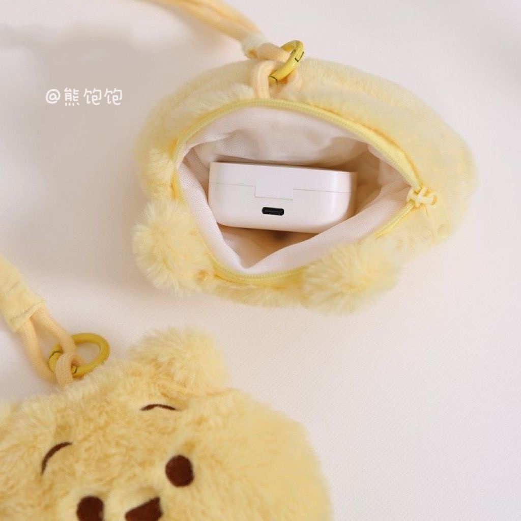 Túi Đựng Tai Nghe / Tiền Xu Hình Gấu Pooh Bằng Lông Dễ Thương Xinh Xắn