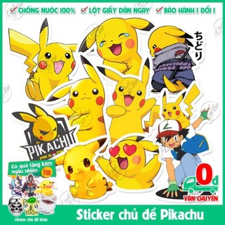 Sticker picachu 30 cái ép lụa khác nhau có đề can bóc dán
