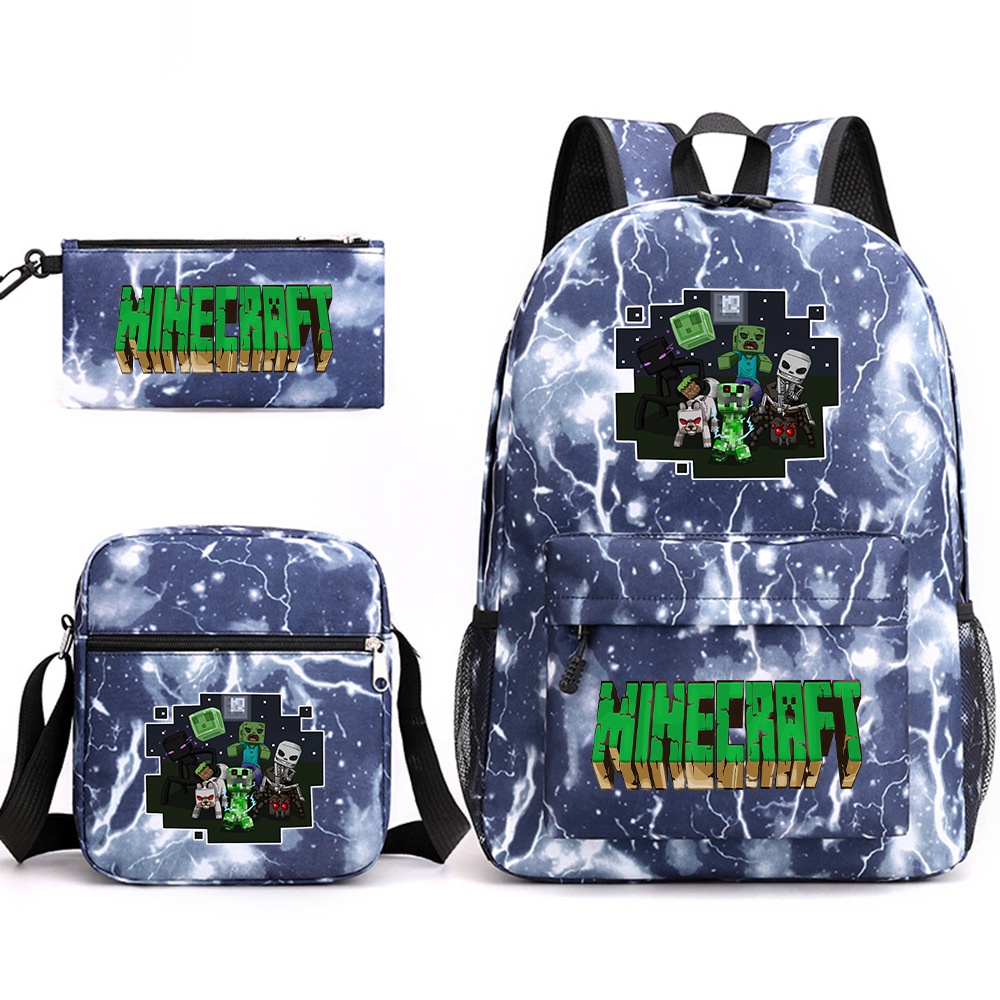 Set 3 Balo Túi Xách Ví Canvas Họa Tiết Minecraft Dễ Thương