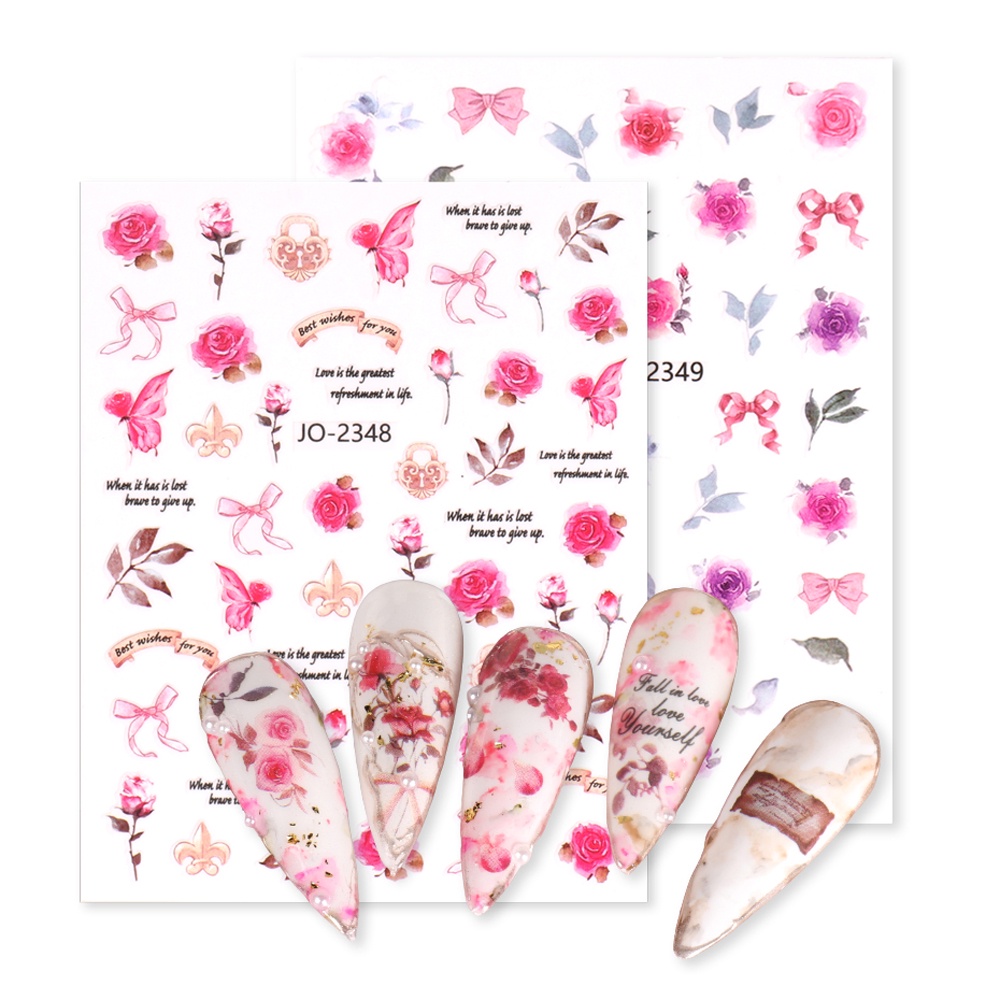 Miếng Dán Trang Trí Móng Tay Hình Hoa Hồng / Lá / Bươm Bướm Độc Đáo DIY