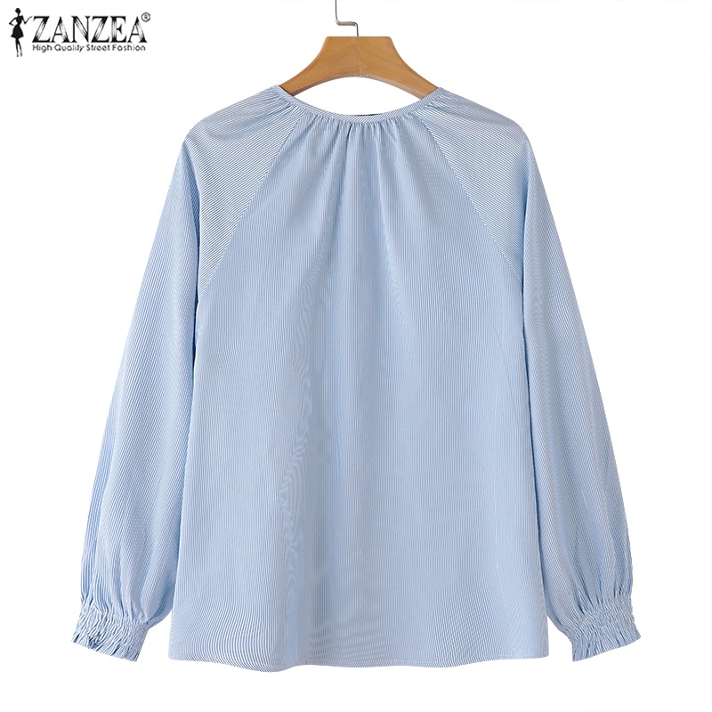 Áo ZANZEA tay dài cổ tròn họa tiết sọc thời trang cá tính cho nữ