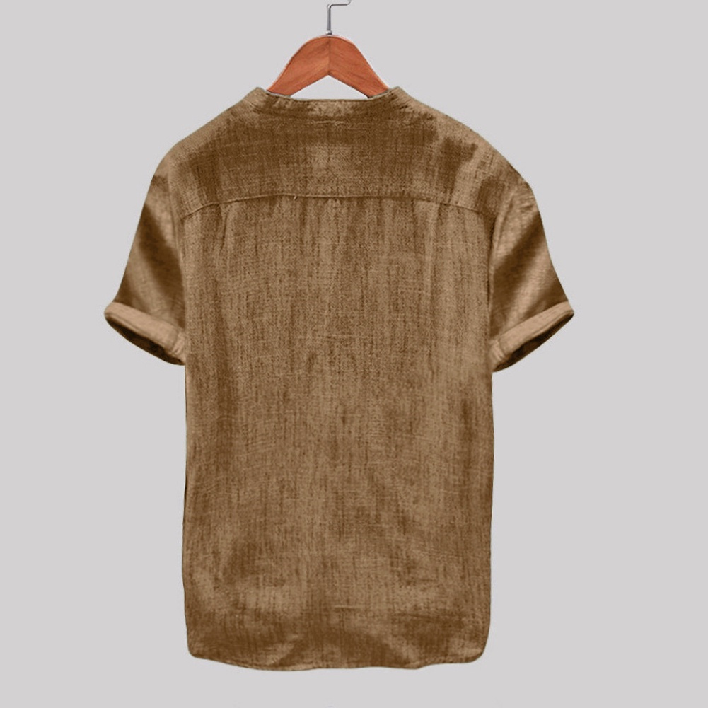 Áo Sơ Mi Cotton Linen Tay Ngắn Màu Trơn Cài Nút Dành Cho Nam