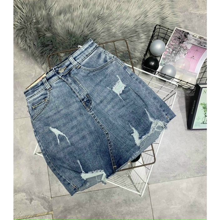 Chân váy quần jean rách co giãn lưng siêu cao màu dơ alohashop91