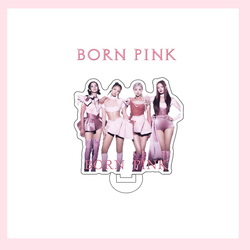 Bảng Hiệu Bằng Acrylic Màu Đen Hồng Kèm Giá Đỡ In Chữ Blackpink BORN Pink Album JENNIE LISA ROSE JISOO