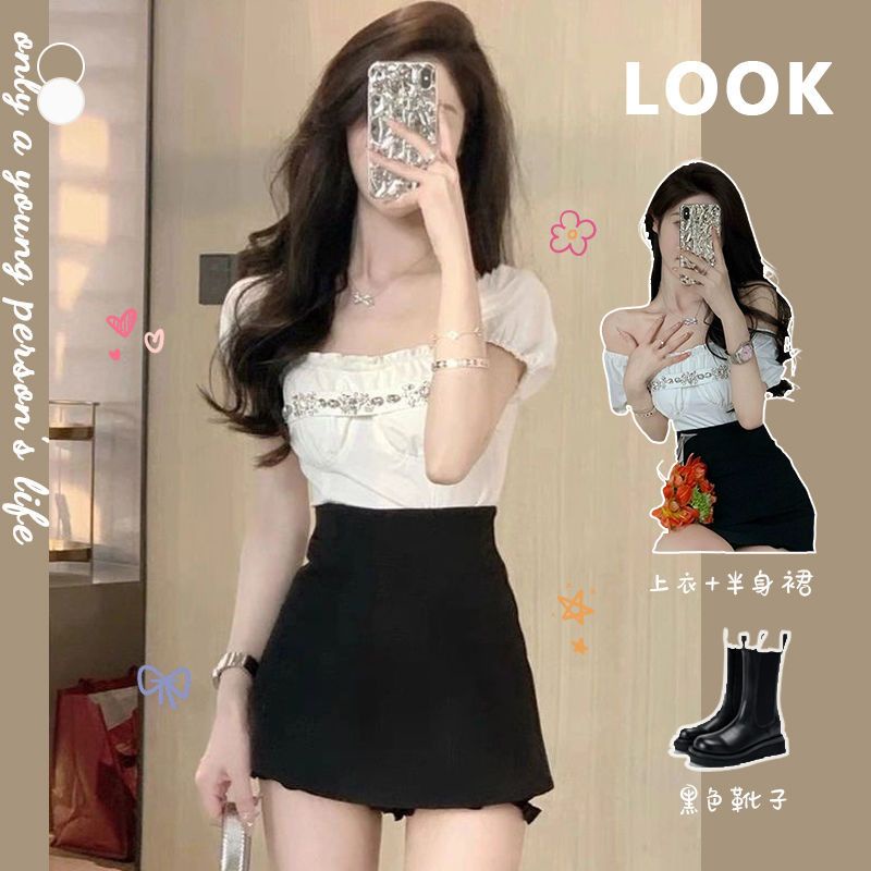 Bộ Áo Tay Phồng Dáng Ôm + Chân Váy Eo Cao Phong Cách Thời Trang Mùa Hè 2023 Mới Dành Cho Nữ