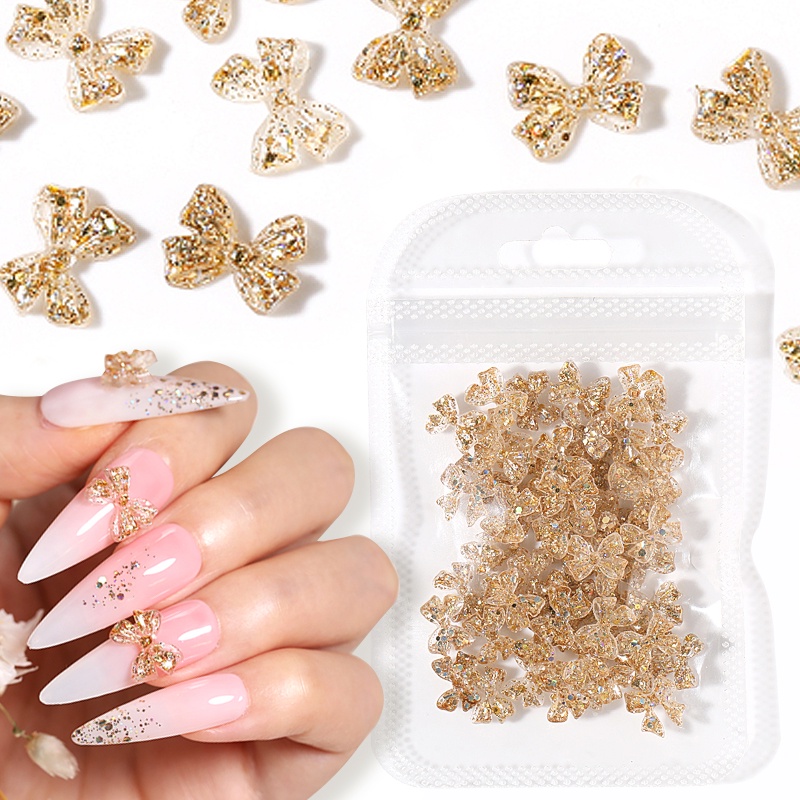 UR SUGAR Hộp Phụ Kiện Trang Trí Móng Tay Hình Nơ 3D Lấp Lánh DIY