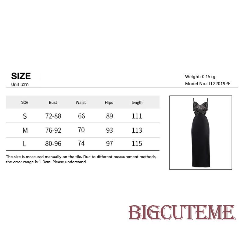 [] - Đầm Dài Không Tay Cổ Chữ V Hở Lưng Màu Đen Họa Tiết Bướm Đính Kim Cương Phong Cách Đường Phố Dự Tiệc Cho