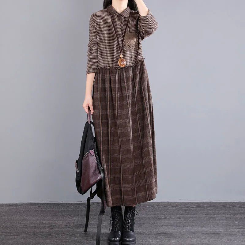 Bình Nước Giữ Nhiệt B43703 B43703# Đầm Bầu Dài Tay Plus Size Họa Tiết Caro Phong Cách Hàn Quốc Thời Trang Mới