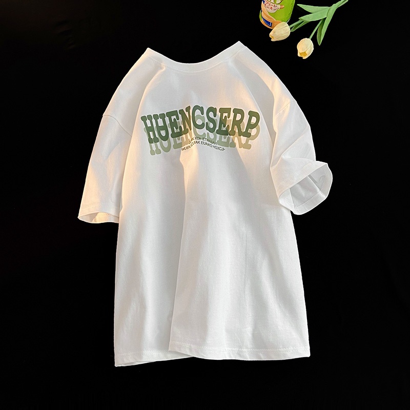 Áo Thun Cotton Ngắn Tay Cổ Tròn In Chữ Phong Cách Hip Hop Đường Phố Cho Nam