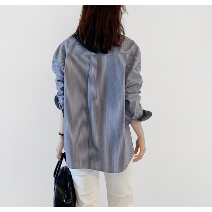 Áo sơ mi SUXI tay dài dáng rộng họa tiết kẻ sọc phong cách tối giản thời trang mùa xuân