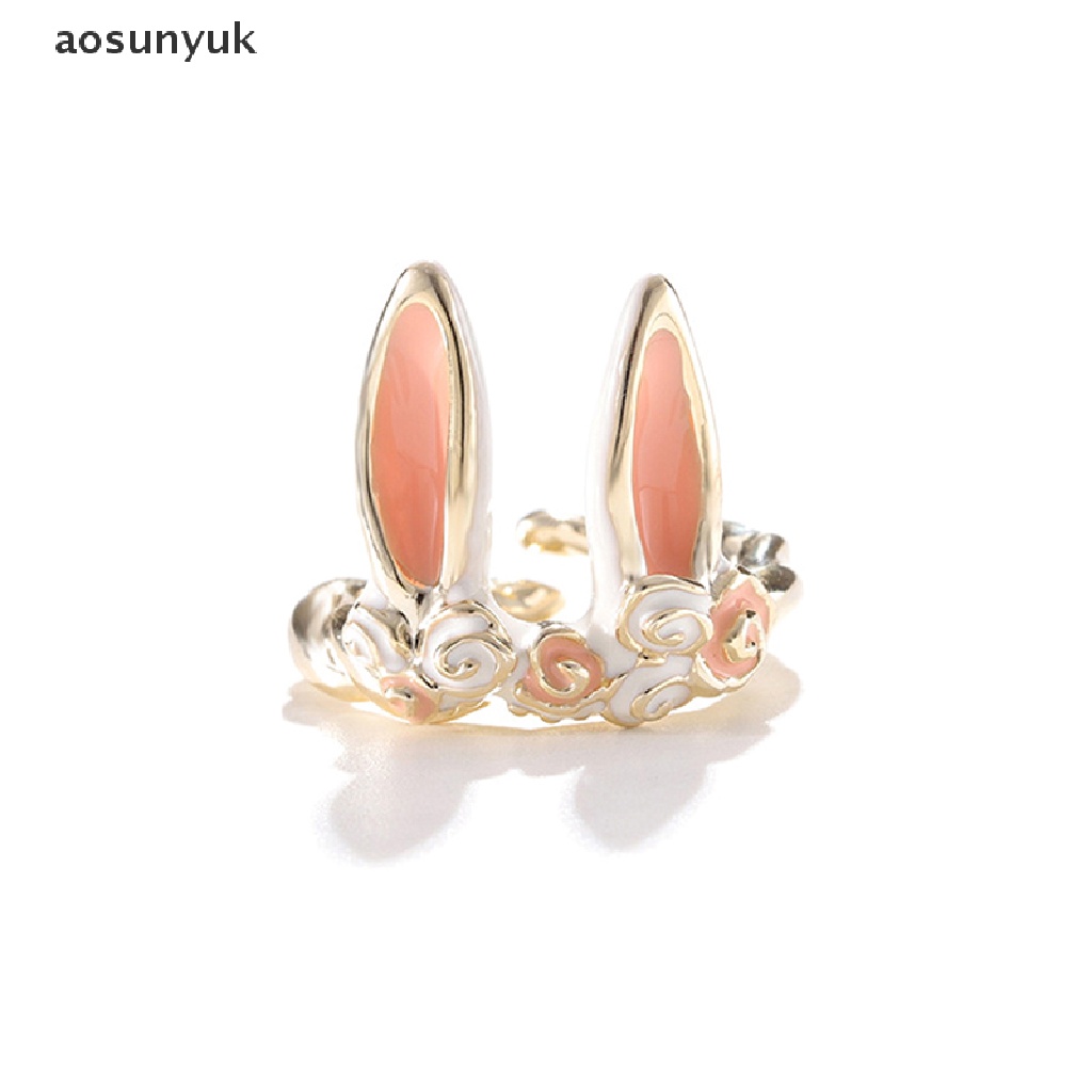 Aosunyuk Nhẫn Hở Hình Tai Thỏ Bằng Kim Loại Đính Đá Zircon Màu Trắng Dễ Thương Phong Cách Punk Thời Trang 2022 Cho Nam Và Nữ