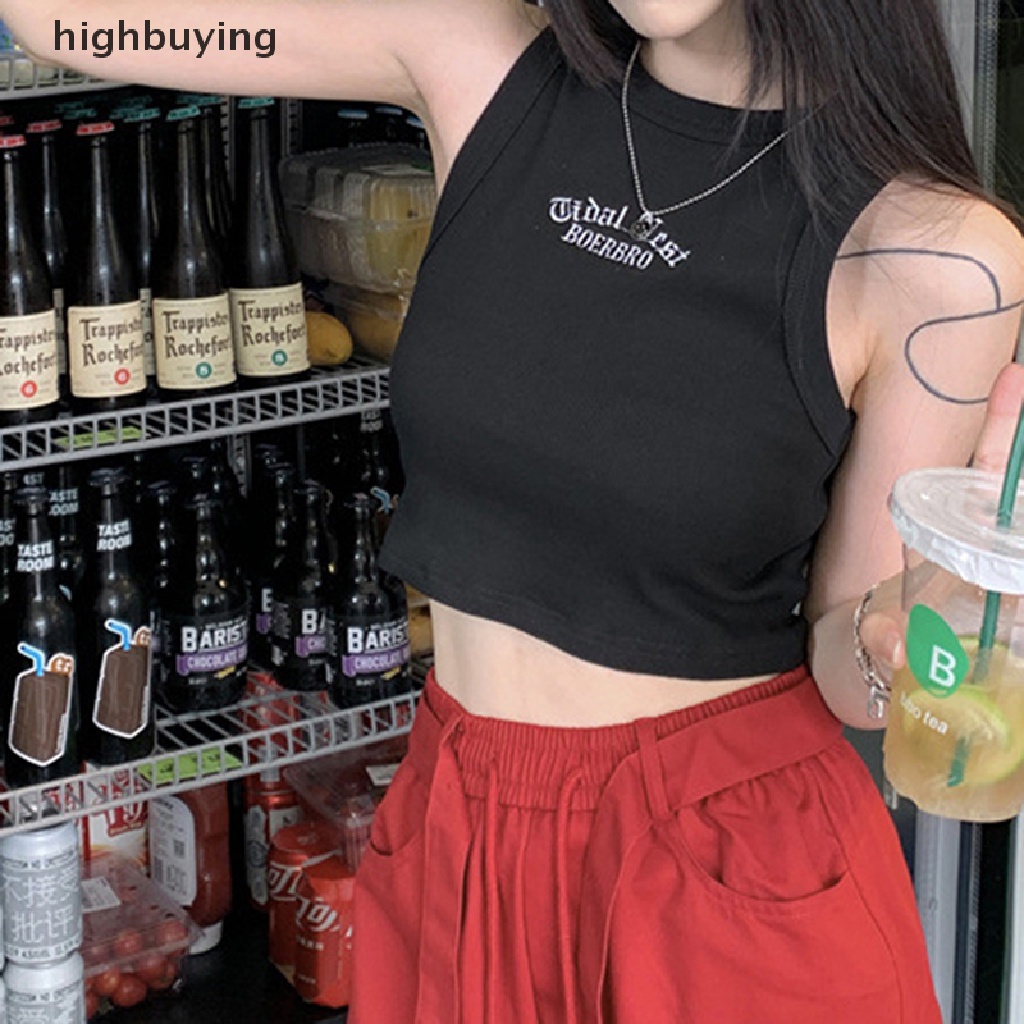 Áo Croptop Sát Nách Cổ Tròn Thêu Chữ Thời Trang Mùa Hè Cho Nữ