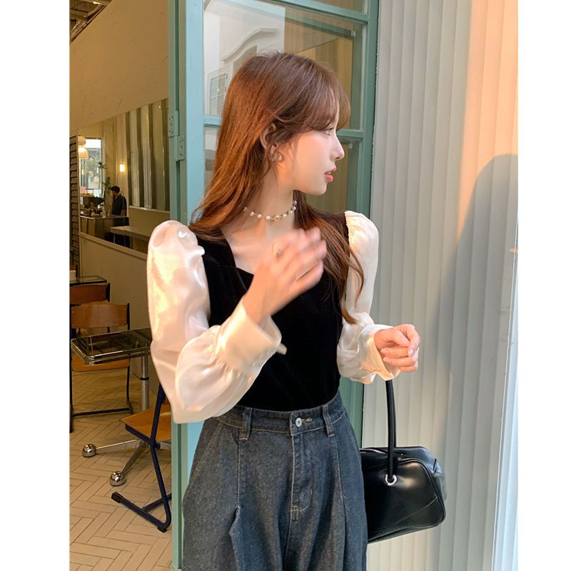 Áo Sơ Mi Nữ Tay Phồng Bằng Vải Nhung Phong Cách Cổ Điển Mùa Xuân Mới