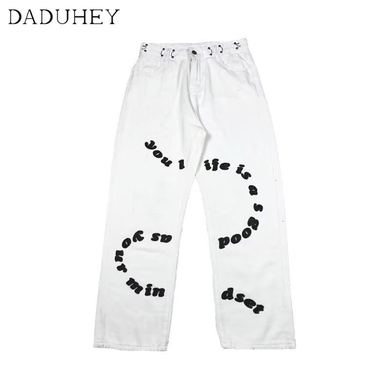 DaDuHey New American Ins Letter Jeans Niche Loose Wide-leg Pants Casual Pants High Waist plus Size Trousers