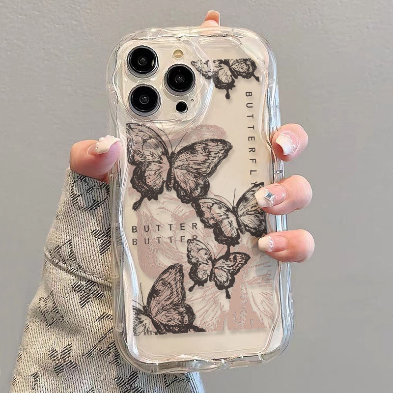 ✅Ốp Điện Thoại Mềm Họa Tiết Bướm Trắng Đen Chống Sốc 5PBX Cho iPhone14 / 13promax 12 / 11 7 / 8p xr / s
