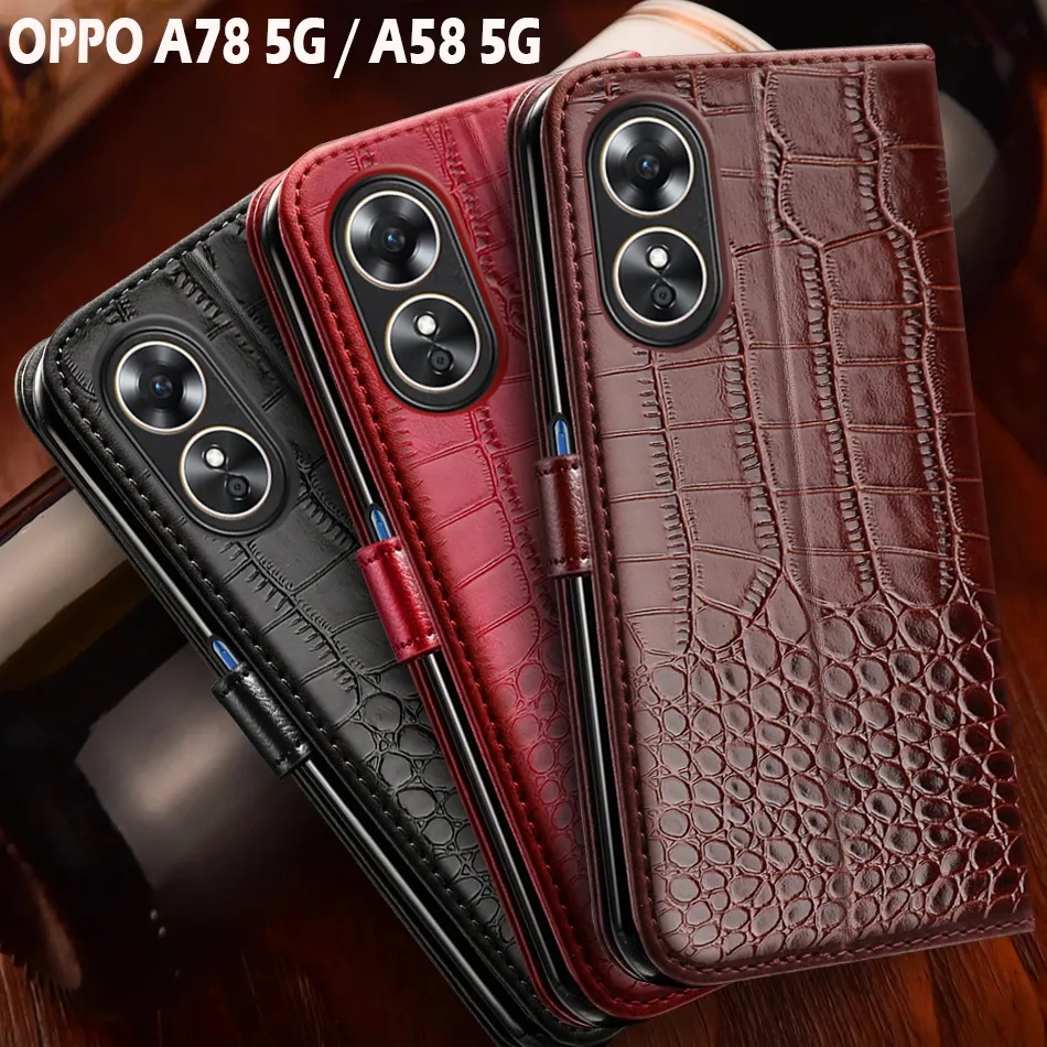Bao Nắp Gập Chất Giả Da Nhiều Màu Cho Điện Thoại OPPO A78 5G A78 CPH2483 PHJ110 Funda OPPO A58 A78 a 78 5G