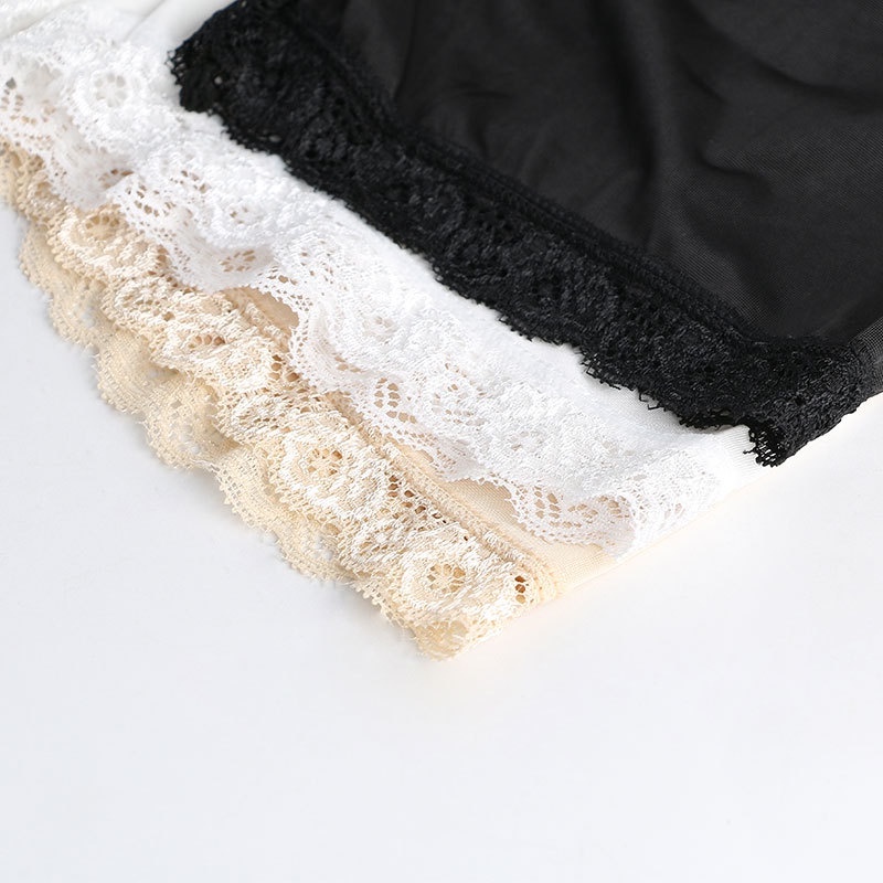 Quần Lót Lụa Lạnh Mềm Mại Phối Ren Không Đường May Màu Trơn Thoáng Khí Thoải Mái Cho Nữ