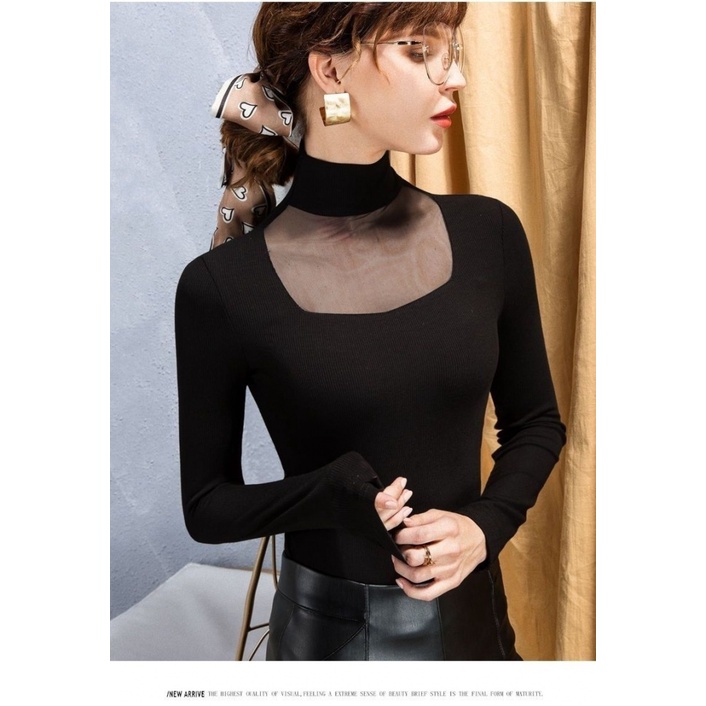 Áo Thun Tay Dài Cổ Cao Dáng Ôm Thời Trang Xuân Thu Cho Nữ