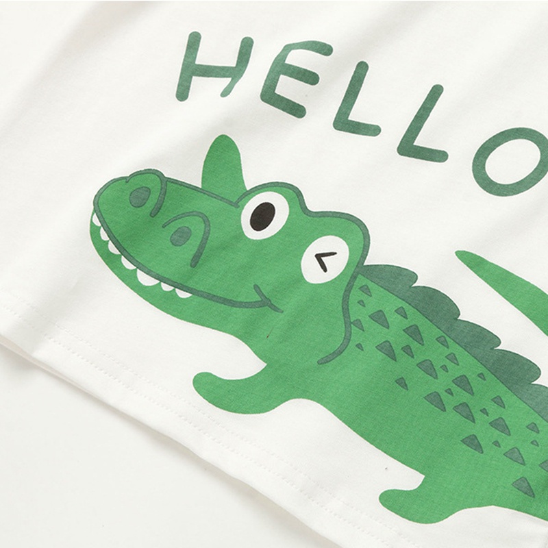 Bộ Áo Thun Ngắn Tay + Quần Short Cotton Mềm Thoáng Khí In Hình Cá Sấu / Voi Hoạt Hình Thời Trang Mùa
