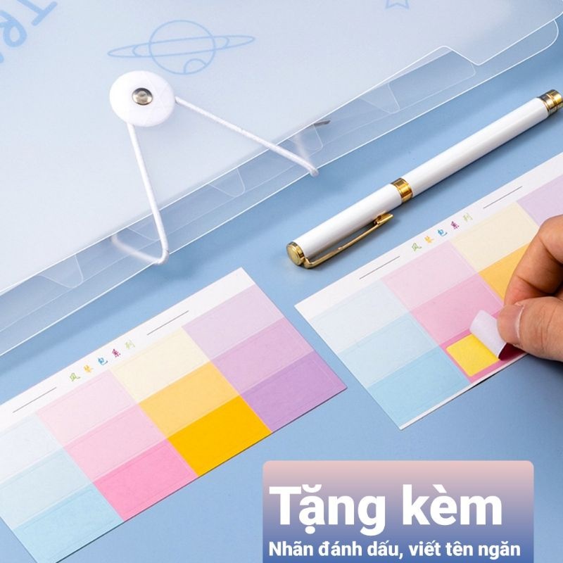 Túi đựng tài liệu 8 ngăn v2 hoạt hình dễ thương tặng kèm dấu trang có quai