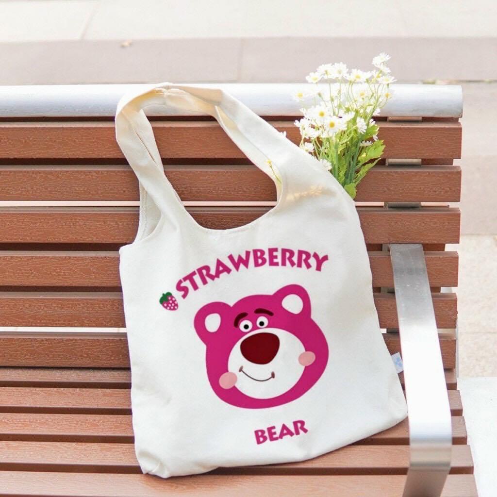 Túi Tote Vải Canvas Gấu Dâu Đáng Yêu Phong Cách Hàn Quốc MTT0334