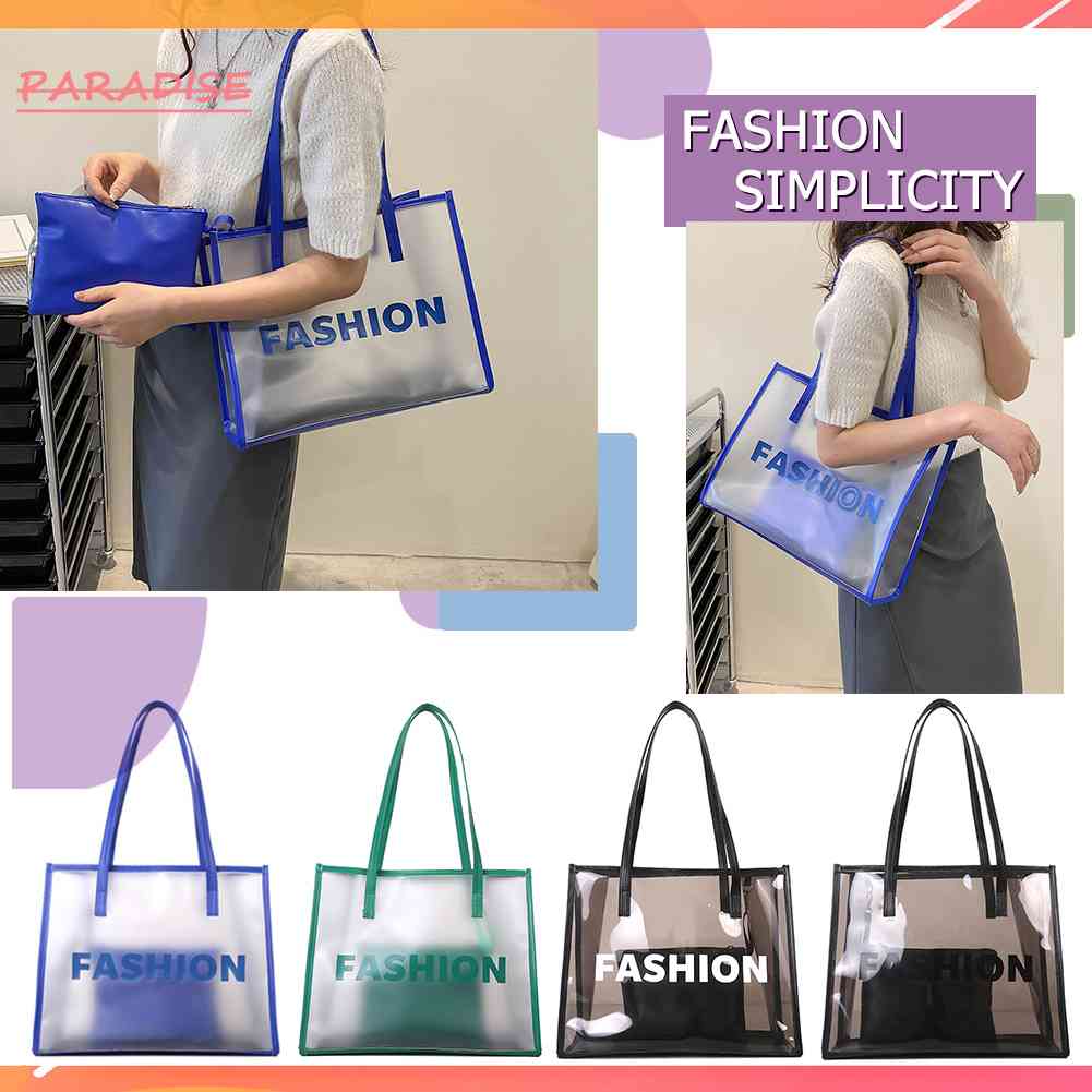 Túi Xách PVC Trong Suốt In Chữ Thời Trang Đi Biển Mùa Hè Cho Nữ