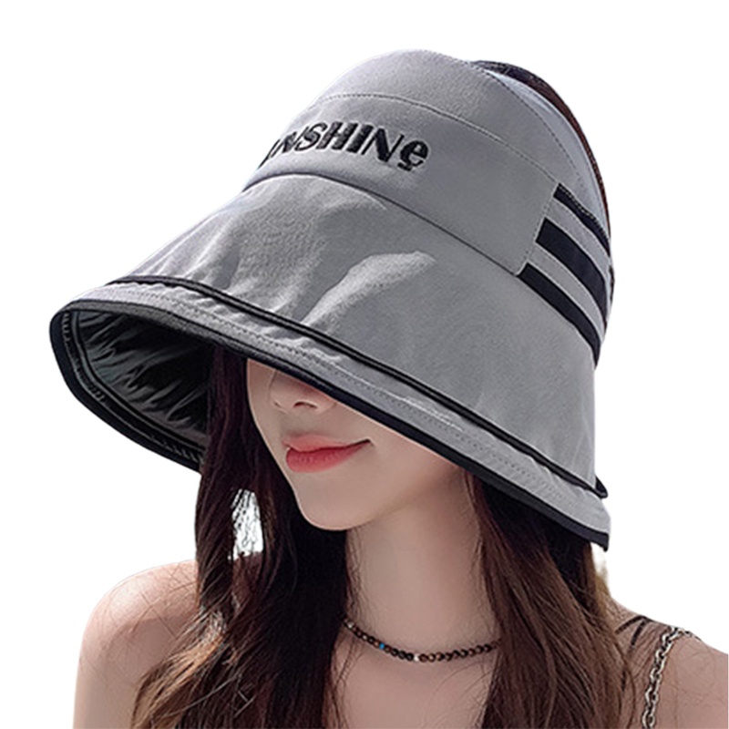 Ygt Mũ Rộng Vành Chống Nắng Tia UV Họa Tiết Kẻ Sọc In Chữ Thời Trang Đi Biển Mùa Hè Cho Nữ