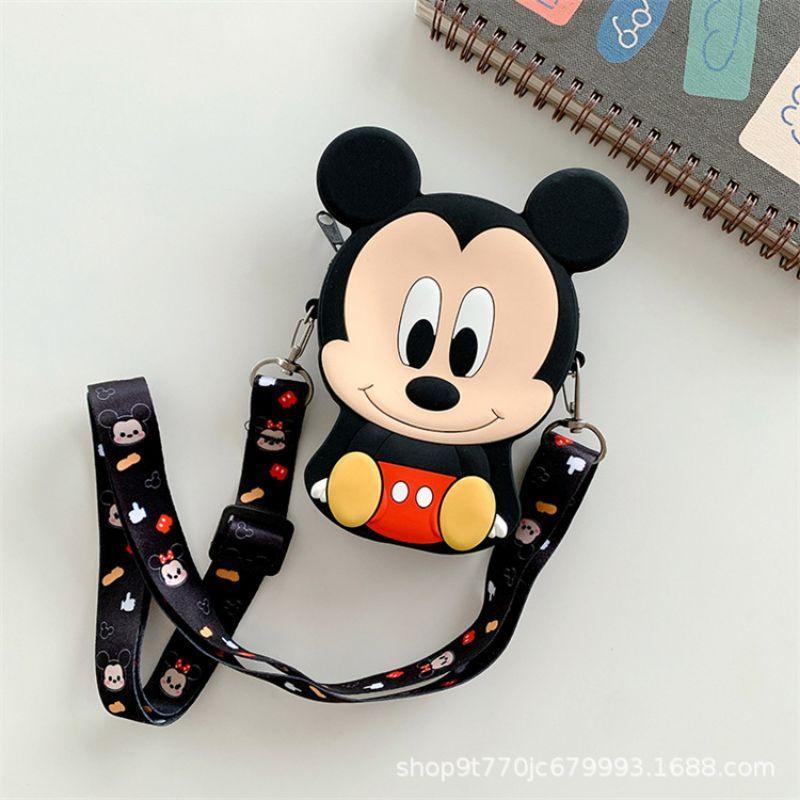 Túi Đeo Vai Mini Bằng Silicon Hình Mickey Minnie Mickey stitch Hello Kitty Dino Pikachu