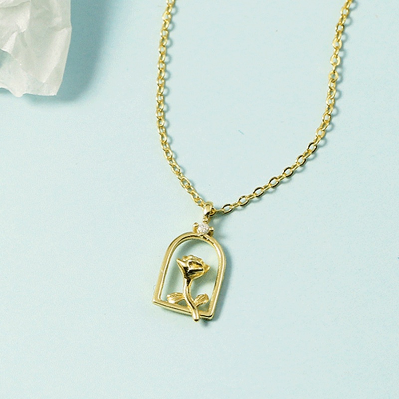 Vòng cổ Mặt Hình Học Rỗng Nhẹ Họa Tiết Hoa Hồng Ba Chiều Đơn Giản Sang Trọng Cổ Điển