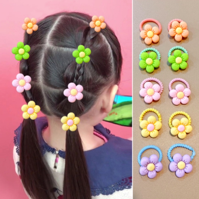 10 PCS/Set Children's Flower Rubber Band Hair Ring Cute High Elastic Hair Rope for Girls