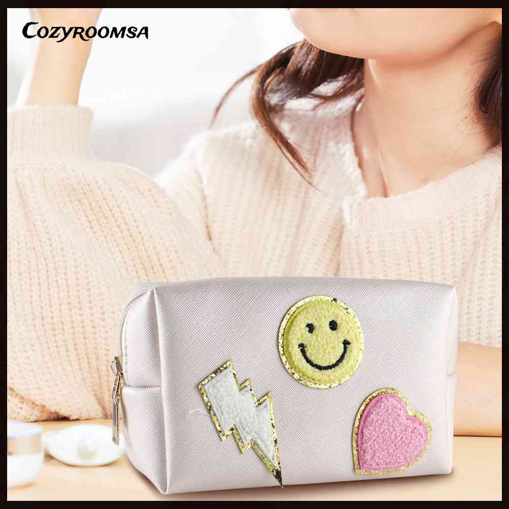 Túi Đựng Mỹ Phẩm Da PU Chống Thấm Nước Họa Tiết Mặt Cười Dễ Thương