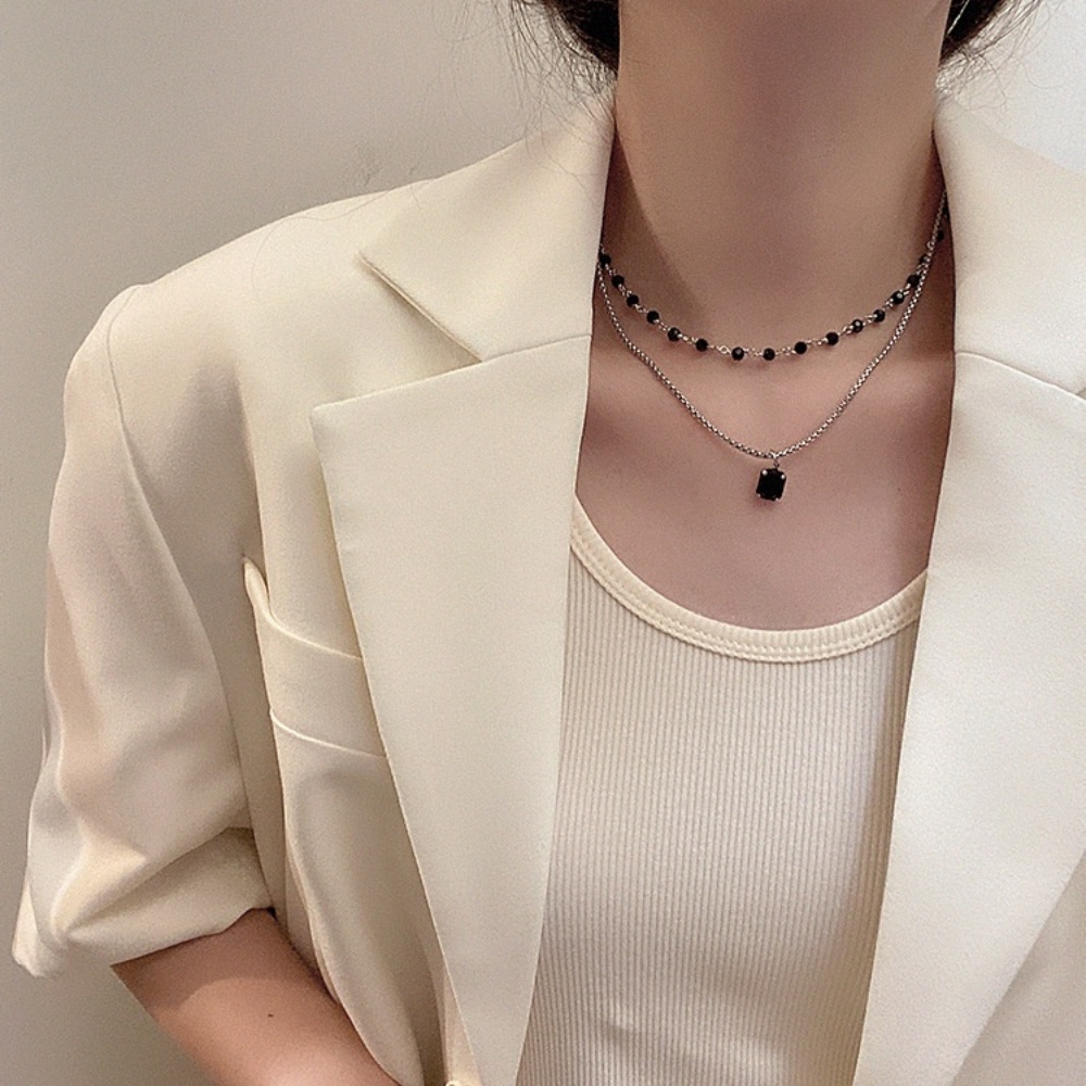 Vòng cổ MANYUE hai lớp đính đá màu đen thời trang hè cho nữ