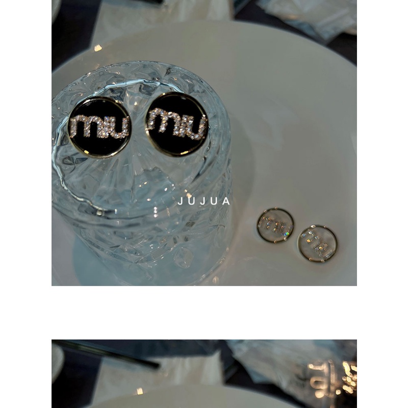 Bông Tai Mặt Tròn / Vuông Đính Kim Cương Lấp Lánh Phong Cách Thời Trang Đơn Giản