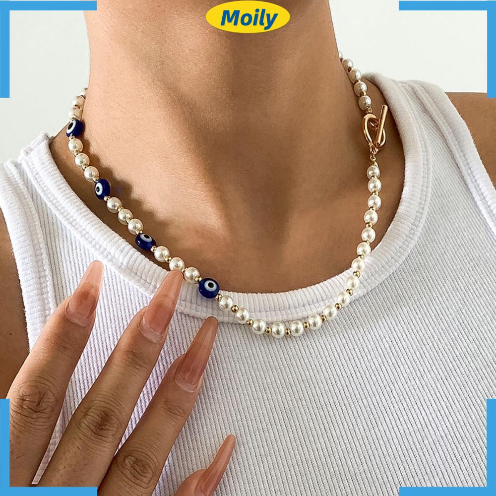 Vòng cổ Đeo Cổ Đính Ngọc Trai Nhân Tạo Phối Khóa Cài Hợp Thời Trang Cho Nữ