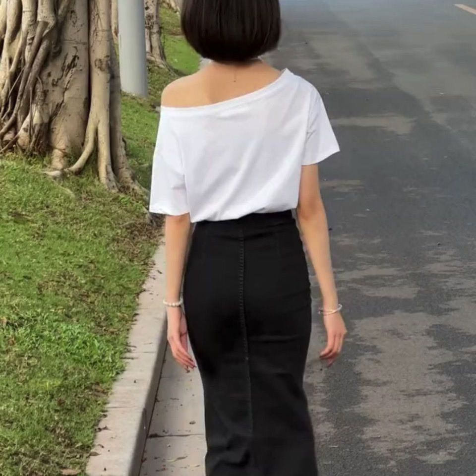 Áo Thun Nữ Trễ Vai Tay Ngắn Dáng Rộng In Hình Thời Trang Mới