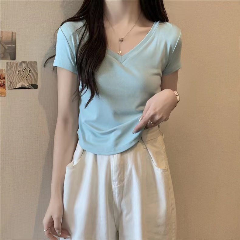 Áo Thun NgắN Tay Cổ Chữ V LệCh Tà ThờI Trang Cho Nữ