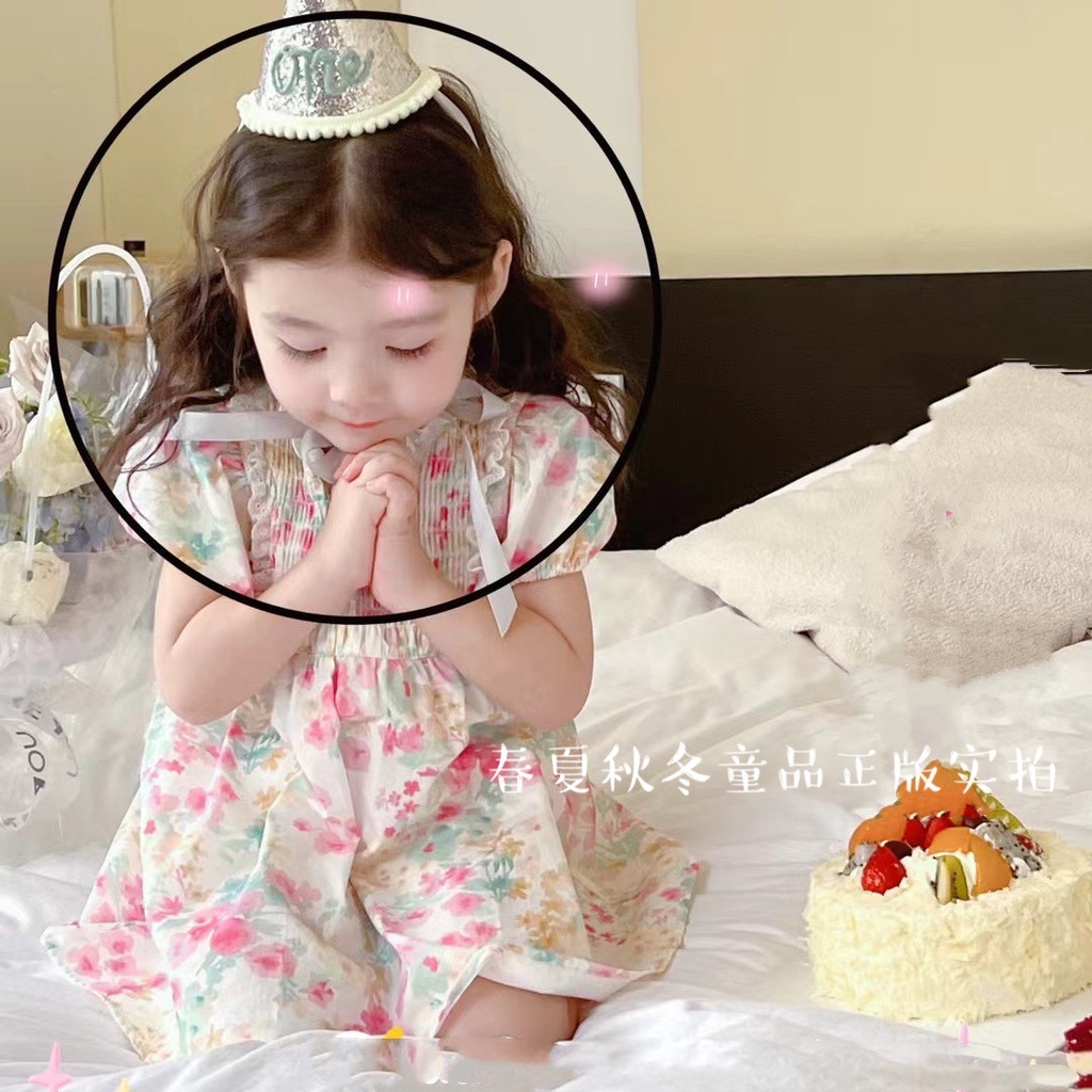 Hàng Có Sẵn Đầm Công Chúa Phối Ren Hoa Phong Cách Phương Tây Hàn Quốc Ngọt Ngào Mùa Hè Cho Bé Gái