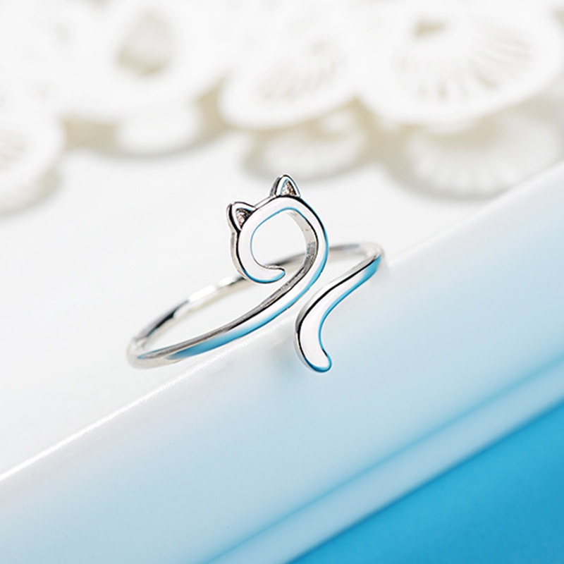 Nhẫn Hở Màu Bạc Hình Tai Mèo Dễ Thương Cá Tính