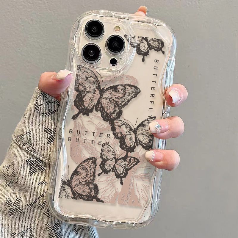 ✅Ốp Điện Thoại Mềm Họa Tiết Bướm Trắng Đen Chống Sốc 5PBX Cho iPhone14 / 13promax 12 / 11 7 / 8p xr / s