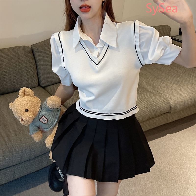 Áo Dệt Kim Tay Phồng Cổ Bẻ Thời Trang Mùa Hè Cho Nữ