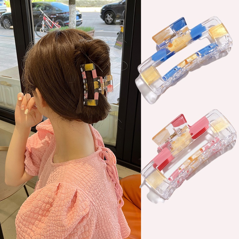 Kẹp Tóc Nhựa Hình Chữ Nhật Cỡ Lớn Màu Sắc Thời Trang Đơn Giản Cho Nữ