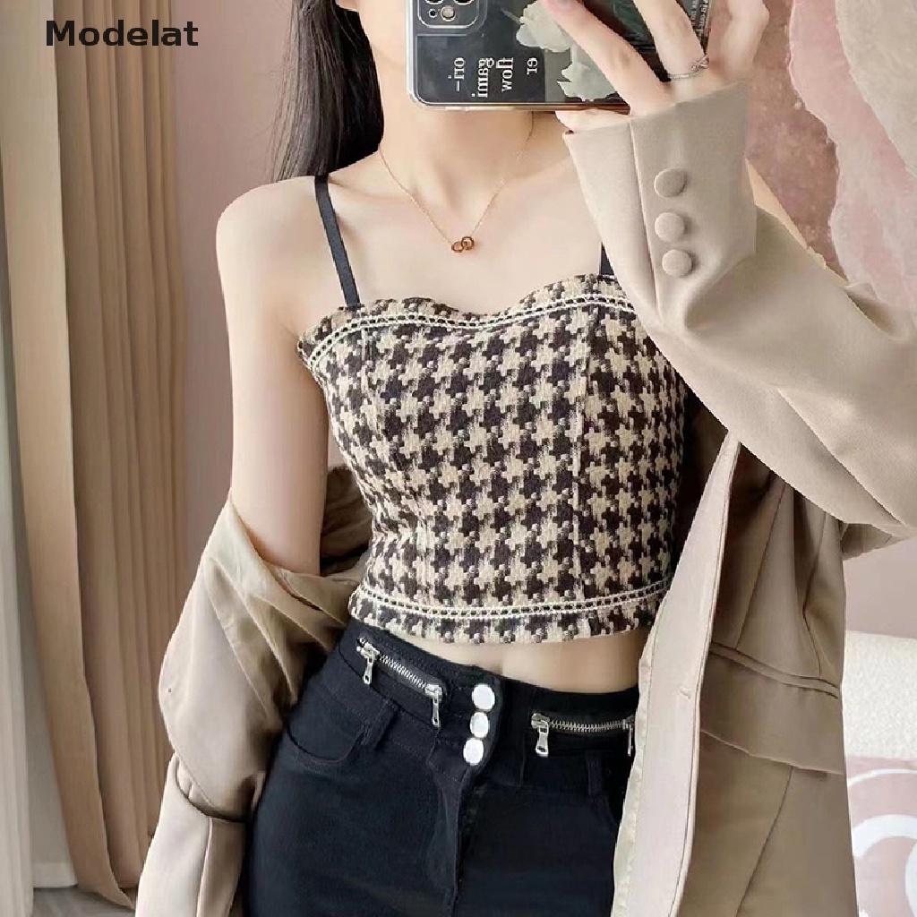 Mfc Áo Hai Dây Kẻ Sọc Ca Rô Dáng Ôm Màu Sáng Kiểu Vintage Dễ Phối Đồ Thời Trang Cho Bạn Gái