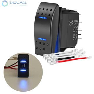 Rocker Switch Bipolar Double End Blue LED Light Momentary Rocker Switch Toggle