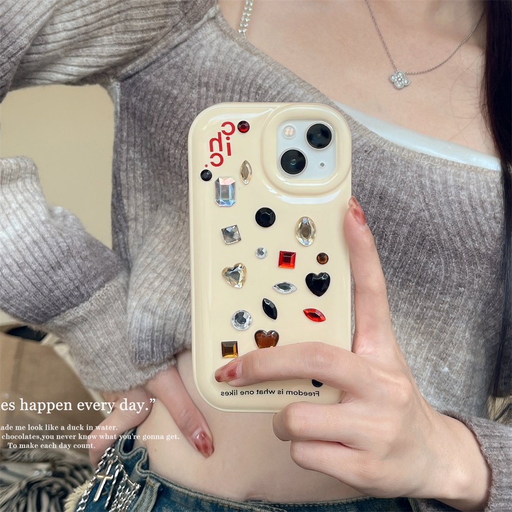 Ốp Điện Thoại TPU Silicon Mềm Chống Sốc Chống Rơi Đính Đá Kiểu Retro Đơn Giản Cho iphone 14 13 12 11 Pro Max