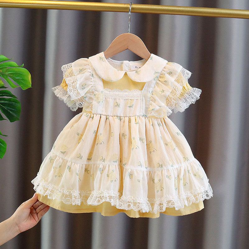 Đầm Công Chúa Mùa Hè Phối Ren Phồng Phong Cách Lolita Phương Tây Cho Bé Gái