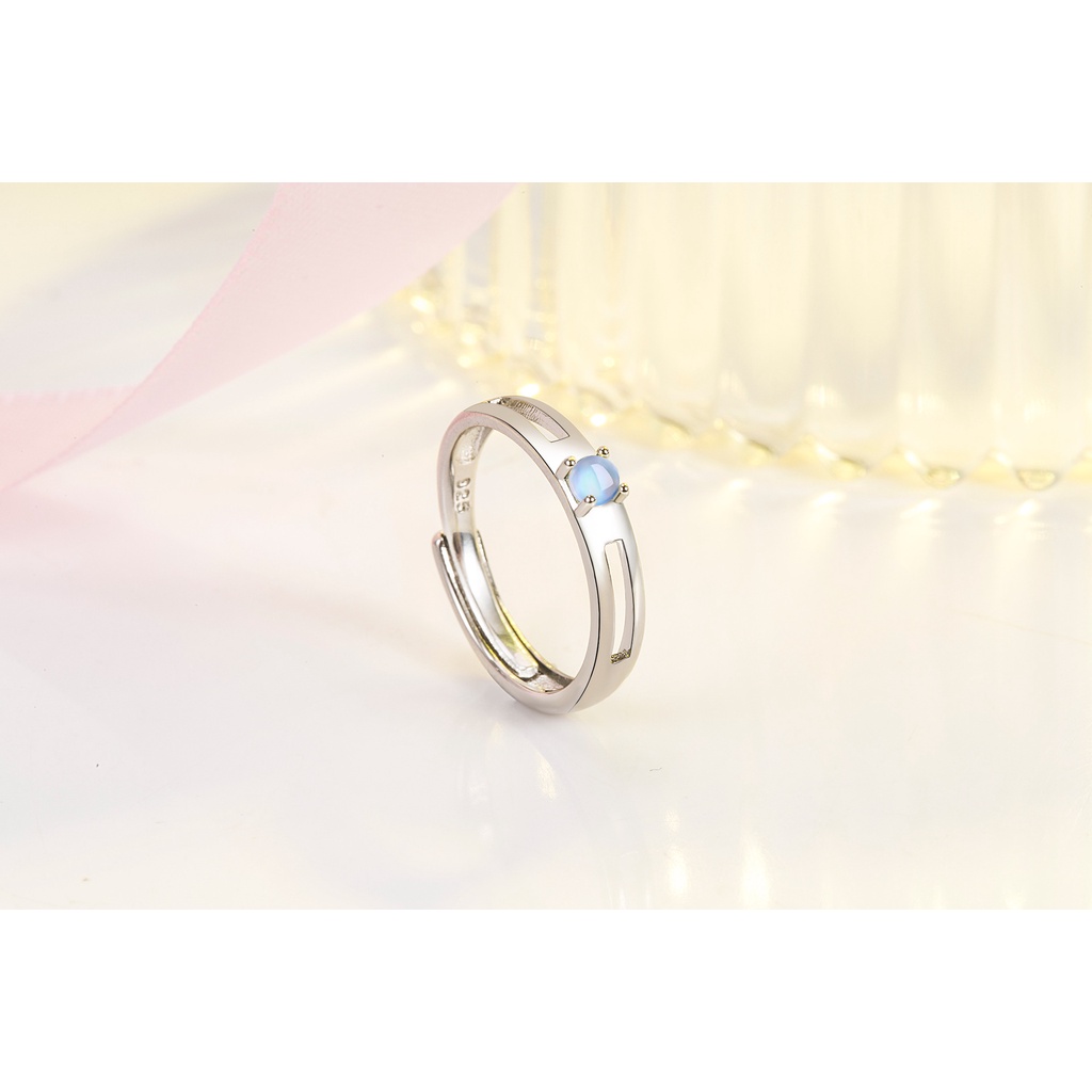 Nhẫn Hở Mạ Bạc 925 Đính Đá Mặt Trăng / Biểu Cảm Lãng Mạn Thời Trang Cho Cặp Đôi